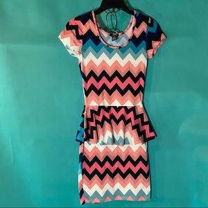 Rue 21 Multicolor Chevron Print Peplum Dress
